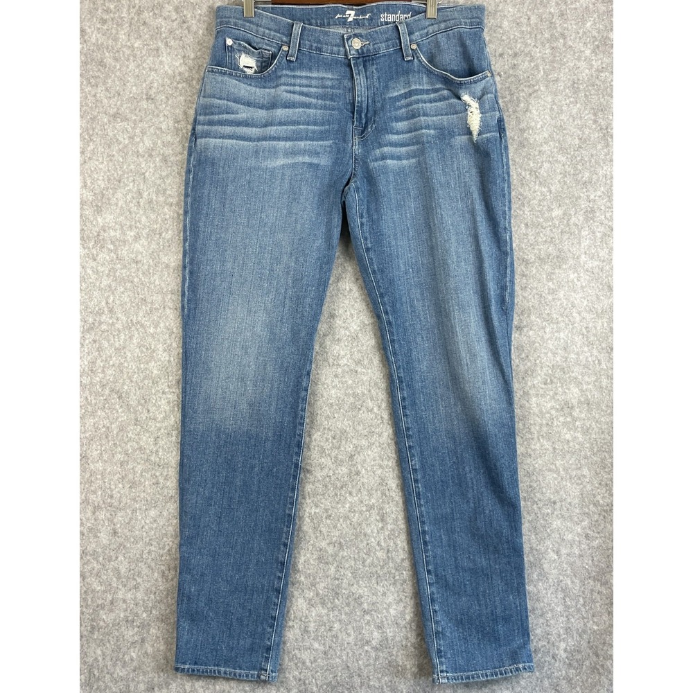 7โ For All Mankind Standard Jeans Mens 34x32 Straight Distressed Denim Stretch